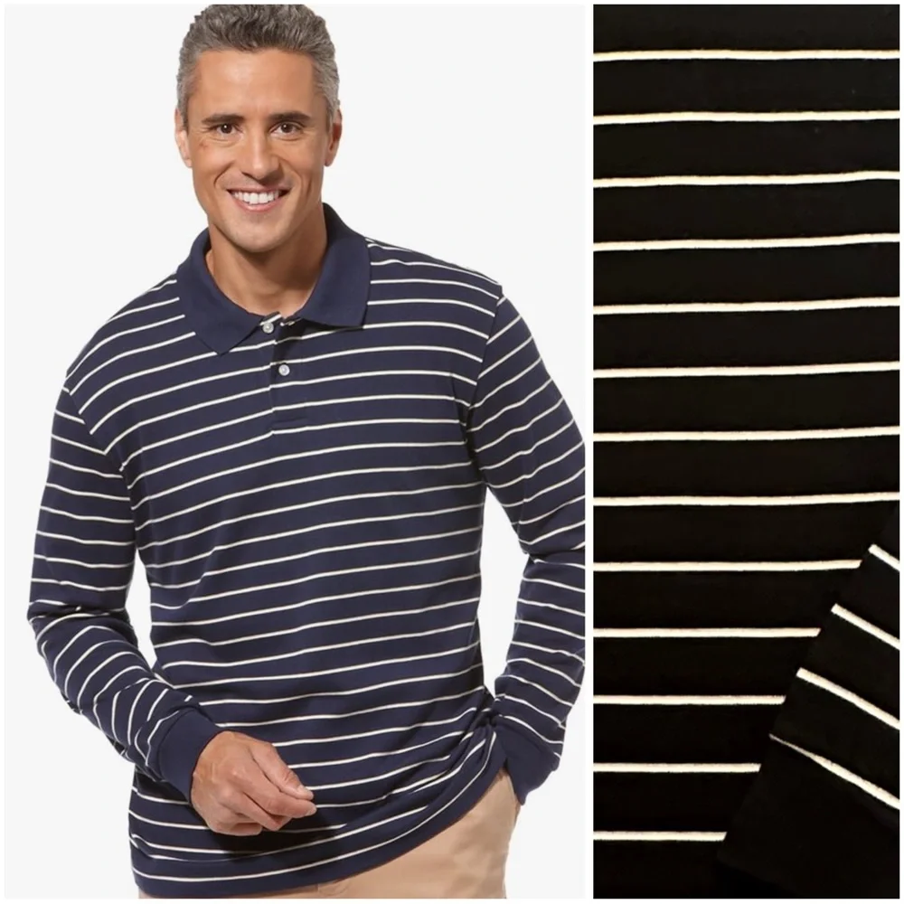 NWT John Ashford Long Sleeve Striped Polo Shirt Size Medium - Picture 1 of 4
